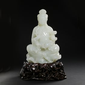 Chinese Qing Dynasty Hetian White Jade Seated Buddha