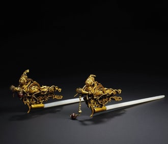 A pair of pure gold hairpins from the Liao Dynasty, China