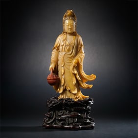 Shoushan Stone Standing Guanyin Statue, Qing Dynasty, China