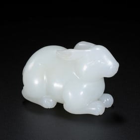 Chinese Qing Dynasty Hetian White Jade Rabbit