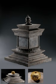 Chinese Tang Dynasty stone casket and pure gold lotus petal pattern lidded jar