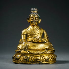 Chinese Qing Dynasty Gilded Bronze Buddha Seated Figure