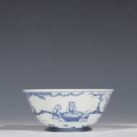 China Ming Chenghua period blue and white bowl with baby playing pattern