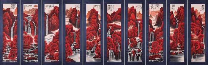 "Red Mountains All Over" by Li Keran