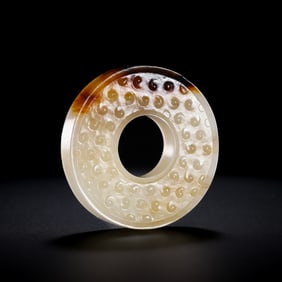 Chinese Han Dynasty White Jade Red Infiltration Cloud Pattern Jade Bi