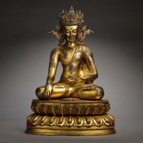 Chinese Qing Dynasty Gilded Bronze Buddha Seated Figure