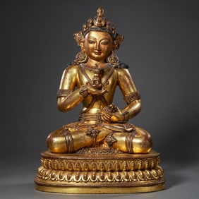 Chinese Qing Dynasty Gilded Bronze Buddha Seated Figure