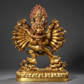 Chinese Qing Dynasty Gilt Bronze Standing Buddha