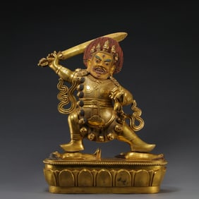 Chinese Qing Dynasty Gilt Bronze Standing Buddha