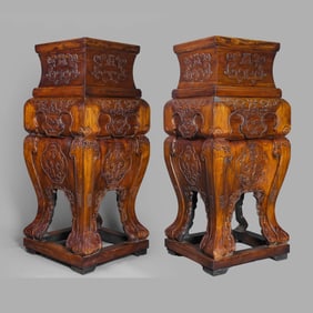 A pair of Chinese Qing Dynasty Huanghuali wood square tables