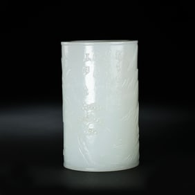 Chinese Qing Dynasty Hetian White Jade Carved Brush Holder