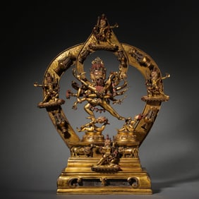 Chinese Ming Dynasty Gilt Bronze and Turquoise Buddha Statue