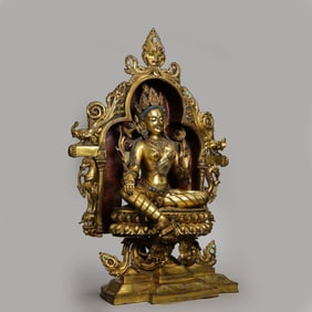 Chinese Qing Dynasty Gilded Bronze Buddha Seated Figure