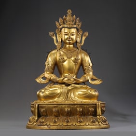 Chinese Qing Dynasty Gilded Bronze Buddha Seated Figure