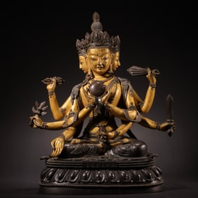 Partially Gilded Copper Buddha Seated Figure from the Qianlong Period of the Qing Dynasty, China