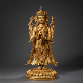 Chinese Ming Dynasty Gilt Bronze Standing Buddha