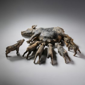 A set of Chinese Han Dynasty black pottery pigs