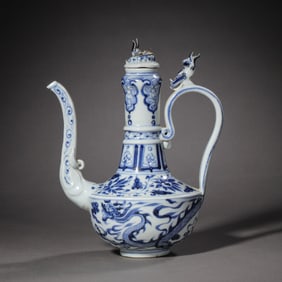 Chinese Yuan Dynasty Blue and White Dragon Pattern Ewer