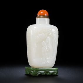 Chinese Qing Dynasty Hetian White Jade Snuff Bottle