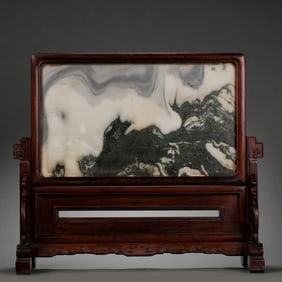 Chinese Qing Dynasty Rosewood Inlaid Marble Screen