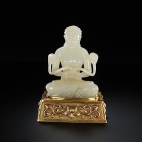 Chinese Liao Dynasty Hetian White Jade Seated Buddha
