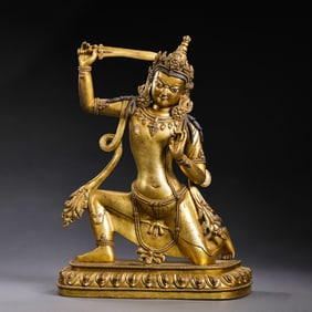 Chinese Qing Dynasty Gilded Bronze Buddha Statue