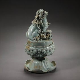 Chinese Song Dynasty Ru Kiln Celadon Lion Incense Burner