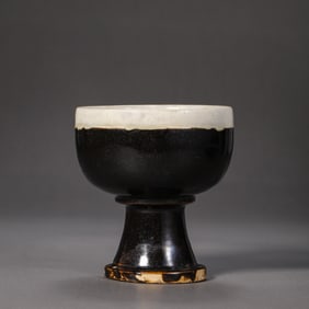 Chinese Northern Song Dynasty Cizhou kiln black glaze white covered wheel high foot cup