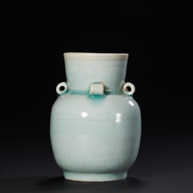 Chinese Southern Song Dynasty Hutian kiln green glaze four-handled vase