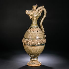 Chinese Sui Dynasty Xiangzhou Kiln Celadon Floral Pattern Sheep-Head Pot