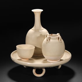 A set of Chinese Tang Dynasty Gongxian kiln white porcelain wine vessels