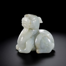 Chinese Qing Dynasty Large Box Hetian Jade Auspicious Beast