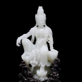 Chinese Qing Dynasty Hetian White Jade Seated Buddha