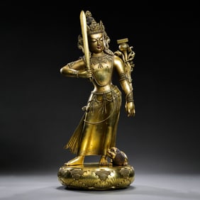 Chinese Qing Dynasty Gilt Bronze Standing Buddha