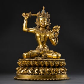 Chinese Qing Dynasty Gilded Bronze Buddha Seated Figure