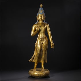 Chinese Qing Dynasty Gilt Bronze Standing Buddha