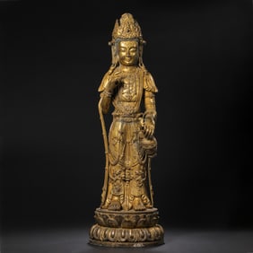 Chinese Qing Dynasty Gilt Bronze Standing Buddha
