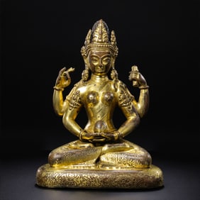 Chinese Qing Dynasty Gilded Bronze Buddha Seated Figure