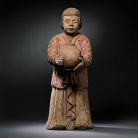 Chinese Song Dynasty wooden painted standing figure