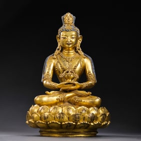 Chinese Qing Dynasty Gilded Bronze Buddha Seated Figure