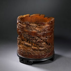 Chinese Qing Dynasty wooden carved pen holder