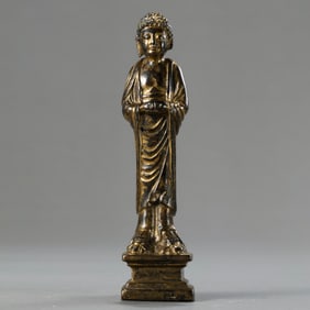 Chinese Liao Dynasty Gilt Bronze Standing Buddha
