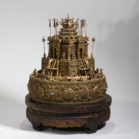 Chinese Qing Dynasty Gilded Bronze Mandala Inlaid with Gemstones