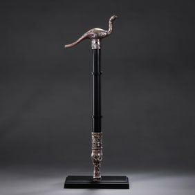 Chinese Warring States Period Gold and Silver Inlaid Bird-shaped Staff Head