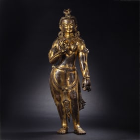 Chinese 15th century gilt-bronze standing Buddha