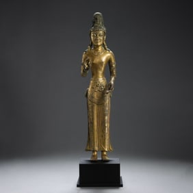 Gilt-bronze standing Buddha statue from the Dali Kingdom, 10th century