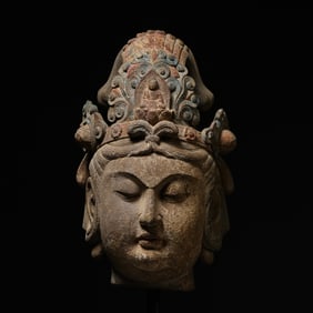 Chinese Northern Wei Dynasty Bluestone Painted Buddha Head