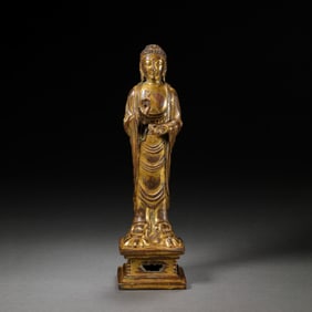 Chinese Liao Dynasty Gilt Bronze Standing Buddha