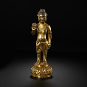 Korean Goryeo-century Gilt-Bronze Standing Buddha