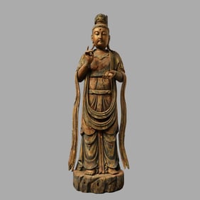 Chinese Song Dynasty wooden painted standing Buddha statue